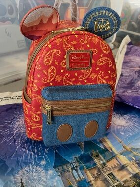 Loungefly Red Paisley Denim Mickey Ear Mini Backpack